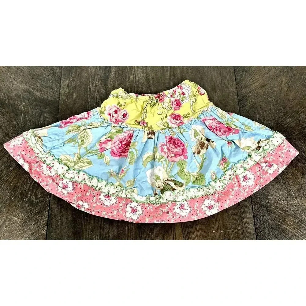 Matilda Jane Clothing Girls Ruffled Tiered Floral Skirt Size 4 Made In USA - Picture 2 of 11